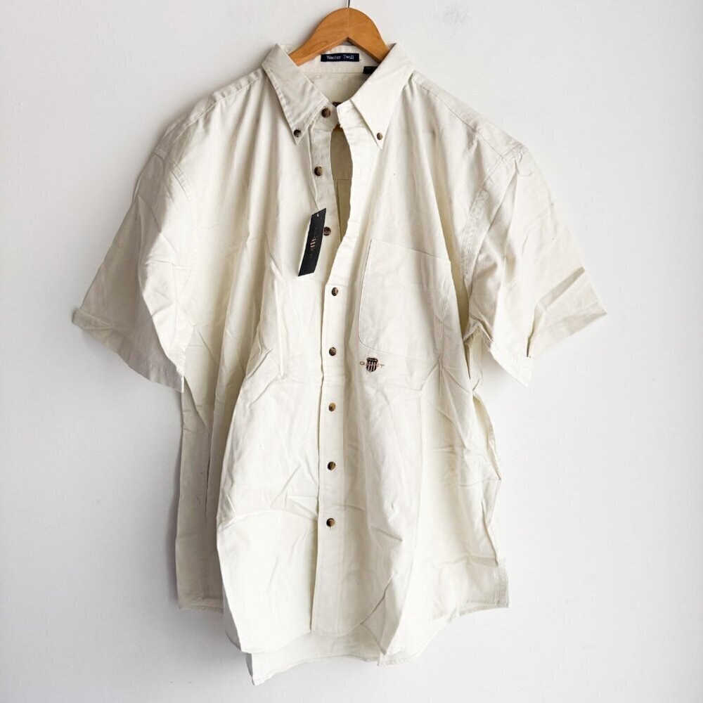 Gant USA Ivory Cotton Short Sleeve Washer Twill Button Down Shirt 2X BIG